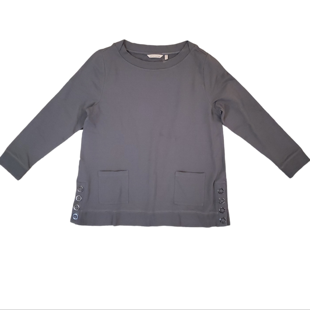 Soft Surroundings Gray‎ Tunic Blouse Top Side Grommet Snap Closure Sweats…